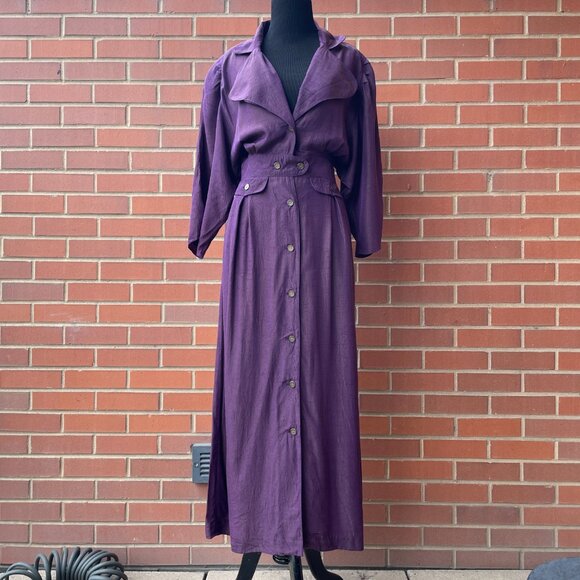 Vintage Shirtdress 80s John Ranta Iridescent Purple Shirt Dress| Size Large - Picture 16 of 16